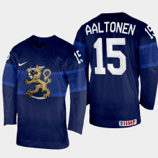 Finland #15 Miro Aaltonen 2022 IIHF World Championship Navy Away Jersey