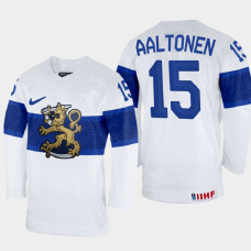 Finland #15 Miro Aaltonen 2022 IIHF World Championship White Home Jersey