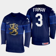 Finland #3 Niklas Friman 2022 IIHF World Championship Navy Away Jersey