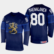 Finland #80 Saku Maenalanen 2022 IIHF World Championship Navy Away Jersey