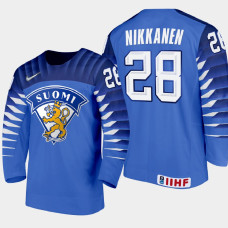 Men Finland Team Henri Nikkanen #28 2021 IIHF World Junior Championship Away Blue Jersey