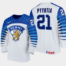 Men Finland Team Mikael Pyyhtia #21 2021 IIHF World Junior Championship Home White Jersey