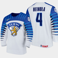 Men Finland Team Ville Heinola #4 2021 IIHF World Junior Championship Home White Jersey