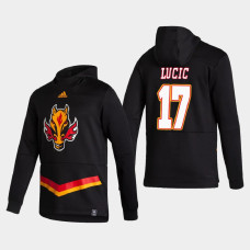 Men's Calgary Flames Milan Lucic #17 2021 Reverse Retro Authentic Pullover Special Edition Black Hoodie