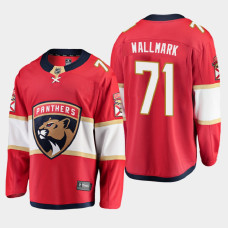 Men's Florida Panthers Lucas Wallmark #71 Home Red Jersey With 2023 Stanley Cup Patch