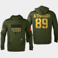 Philadelphia Flyers #89 Cam Atkinson 2022 Salute to Service Olive Pullover Hoodie Levelwear