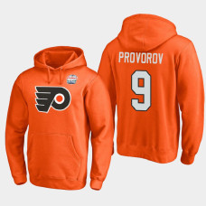 Men's Philadelphia Flyers Ivan Provorov #9 Orange 2021 Lake Tahoe Outdoor Games Primary Logo Pullover Hoodie