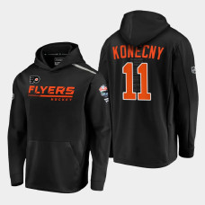 Men's Philadelphia Flyers Travis Konecny #11 2021 Lake Tahoe Outdoor Games Locker Room Black Hoodie