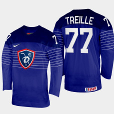 France #77 Sacha Treille 2022 IIHF World Championship Navy Away Jersey