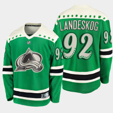 Men's Colorado Avalanche Gabriel Landeskog #92 2021 St. Patrick's Day Green Jersey