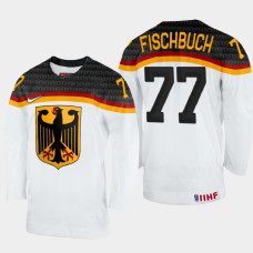 Germany #77 Daniel Fischbuch 2022 IIHF World Championship White Home Jersey