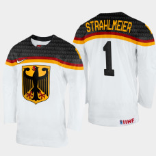 Dustin Strahlmeier 2022 IIHF World Championship Germany Hockey Jersey White #1 Uniform