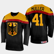 Jonas Muller 2022 IIHF World Championship Germany Hockey Jersey Black #41 Uniform