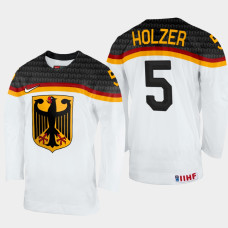 Korbinian Holzer 2022 IIHF World Championship Germany Hockey Jersey White #5 Uniform