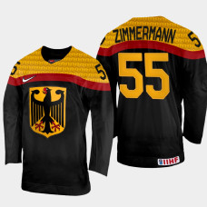 Mario Zimmermann 2022 IIHF World Championship Germany Hockey Jersey Black #55 Uniform