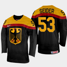 Moritz Seider 2022 IIHF World Championship Germany Hockey Jersey Black #53 Uniform