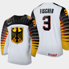 Men's Germany Sten Fischer #3 2021 IIHF U18 World Championship Home White Jersey