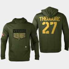 Shea Theodore Vegas Golden Knights 2022 Salute to Service Levelwear #27 Men's Pullover Hoodie Olive