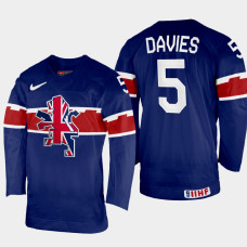 Great Britain #5 Ben Davies 2022 IIHF World Championship Navy Away Jersey