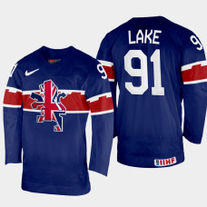 Great Britain #91 Ben Lake 2022 IIHF World Championship Navy Away Jersey