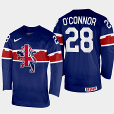 Great Britain #28 Ben O'Connor 2022 IIHF World Championship Navy Away Jersey