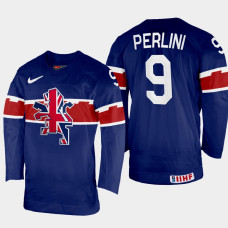 Great Britain #9 Brett Perlini 2022 IIHF World Championship Navy Away Jersey