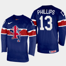 Great Britain #13 David Phillips 2022 IIHF World Championship Navy Away Jersey