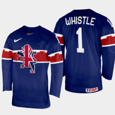 Great Britain #1 Jackson Whistle 2022 IIHF World Championship Navy Away Jersey