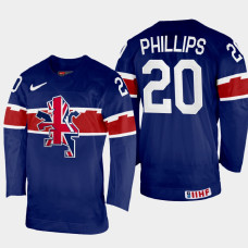 Great Britain #20 Jonathan Phillips 2022 IIHF World Championship Navy Away Jersey