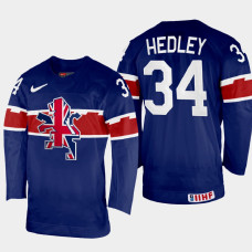 Great Britain #34 Jordan Hedley 2022 IIHF World Championship Navy Away Jersey