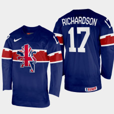 Great Britain #17 Mark Richardson 2022 IIHF World Championship Navy Away Jersey