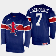 Great Britain #7 Robert Lachowicz 2022 IIHF World Championship Navy Away Jersey