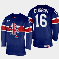 Great Britain #16 Sam Duggan 2022 IIHF World Championship Navy Away Jersey