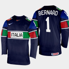 Italy #1 Andreas Bernard 2022 IIHF World Championship Navy Away Jersey