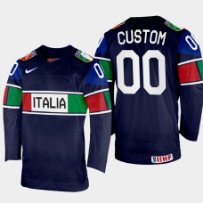 Italy #00 Custom 2022 IIHF World Championship Navy Away Jersey