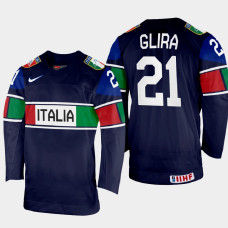 Daniel Glira 2022 IIHF World Championship Italy Hockey Jersey Navy #21 Uniform