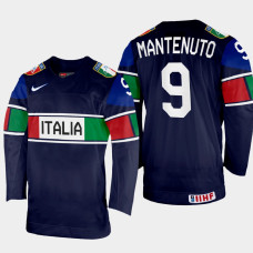 Italy #9 Daniel Mantenuto 2022 IIHF World Championship Navy Away Jersey