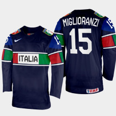 Italy #15 Enrico Miglioranzi 2022 IIHF World Championship Navy Away Jersey