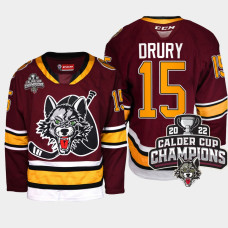 Men Chicago Wolves Jack Drury #15 2022 Calder Cup Champs AHL Burgundy Jersey