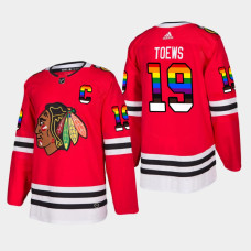 Men's Chicago Blackhawks Jonathan Toews #19 2021 Pride Night LGBTQ Red Jersey