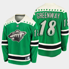 Men's Minnesota Wild Jordan Greenway #18 2021 St. Patrick's Day Green Jersey