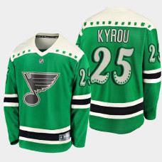 Men's St. Louis Blues Jordan Kyrou #25 2021 St. Patrick's Day Green Jersey