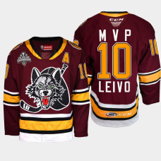 Men Chicago Wolves Josh Leivo #10 2022 Calder Cup Champs MVP Butterfield Trophy Winner Burgundy Jersey