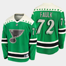 Men's St. Louis Blues Justin Faulk #72 2021 St. Patrick's Day Green Jersey