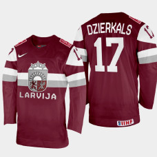 Martins Dzierkals 2022 IIHF World Championship Latvia Hockey Jersey Maroon #17 Uniform