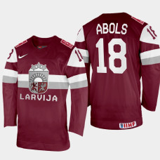 Rodrigo Abols 2022 IIHF World Championship Latvia Hockey Jersey Maroon #18 Uniform