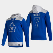 Men's Toronto Maple Leafs T. J. Brodie #7 2021 Reverse Retro Authentic Pullover Special Edition Blue Hoodie