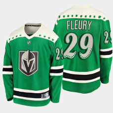 Men's Vegas Golden Knights Marc-Andre Fleury #29 St. Patrick's Day Green Jersey With 2023 Stanley Cup Patch