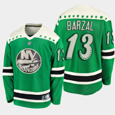 Men's New York Islanders Mathew Barzal #13 2021 St. Patrick's Day Green Jersey