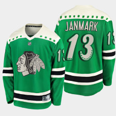 Men's Chicago Blackhawks Mattias Janmark #13 2021 St. Patrick's Day Green Jersey